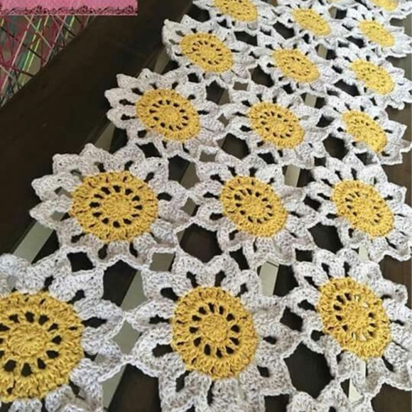 Flower table runner or kitchen curtain handmade